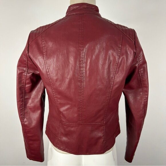 ❤️ Vero Moda Deep Red Faux Leather Jacket Size S - Picture 2 of 9